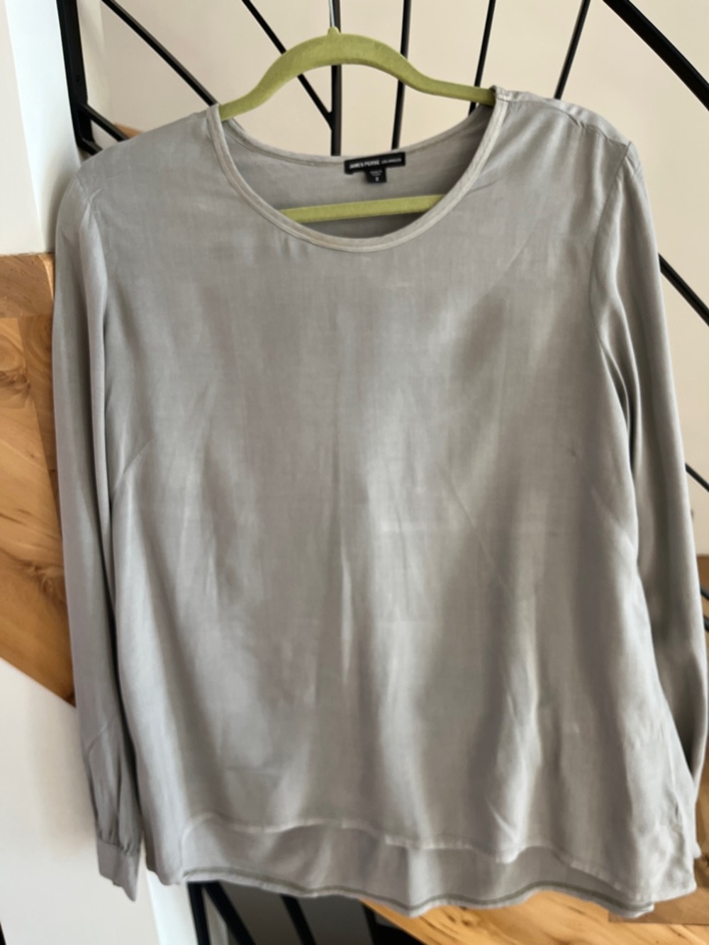James Perse Light Gray Long-Sleeve Silky Top